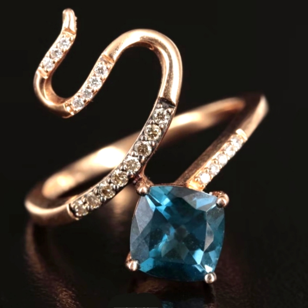 Le Vian 14K Rose Gold London Blue Topaz and Diamond Ring Snake